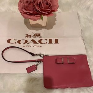 Coach Rose Leather Wristlet with Bow
